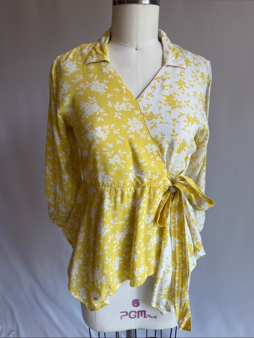 AND Yellow and White Floral Wrap Blouse